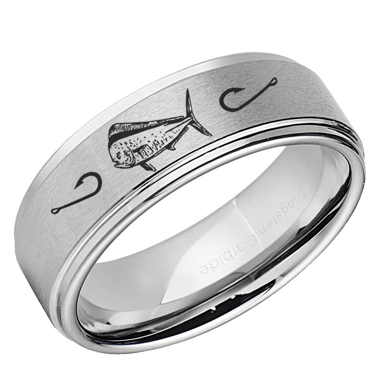 Mahi Dolphin Step Edge Tungsten Ring 8mm Matte Silver