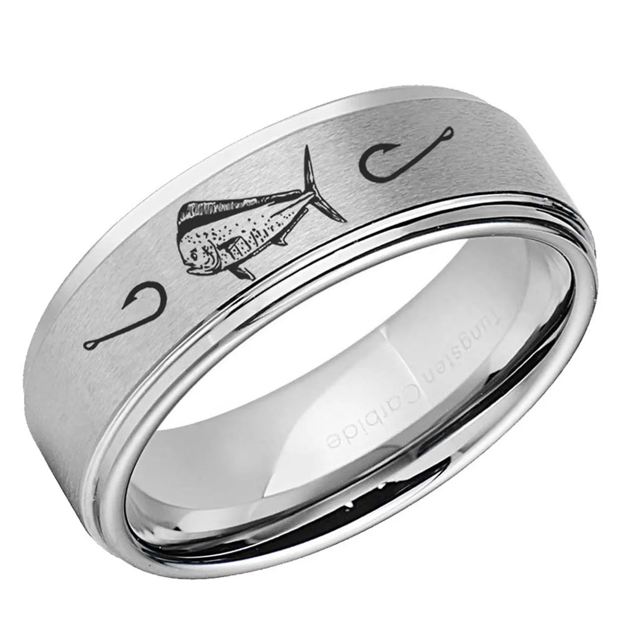 Mahi Dolphin Step Edge Tungsten Ring 8mm Matte Silver