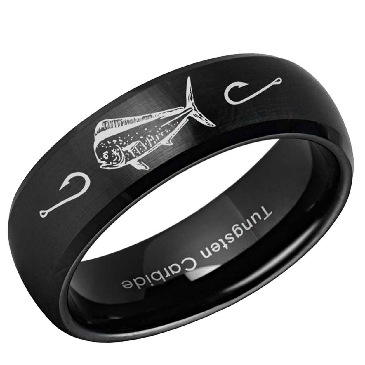 Mahi Dolphin Dome Tungsten Ring 8mm Brushed Black
