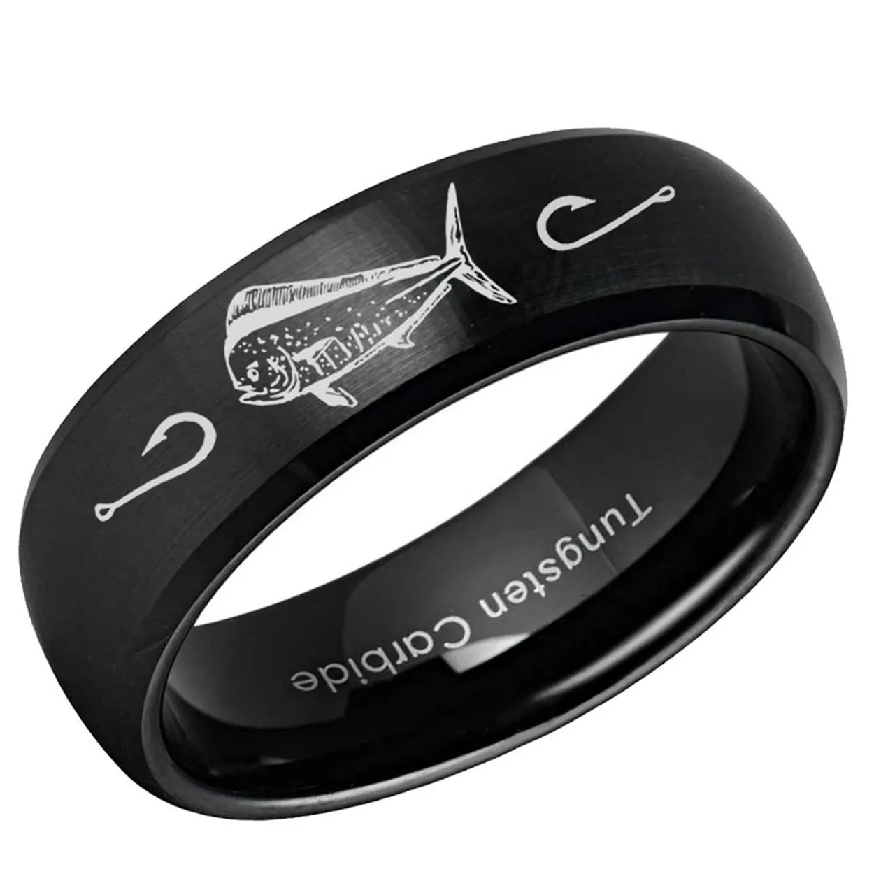 Mahi Dolphin Dome Tungsten Ring 8mm Brushed Black