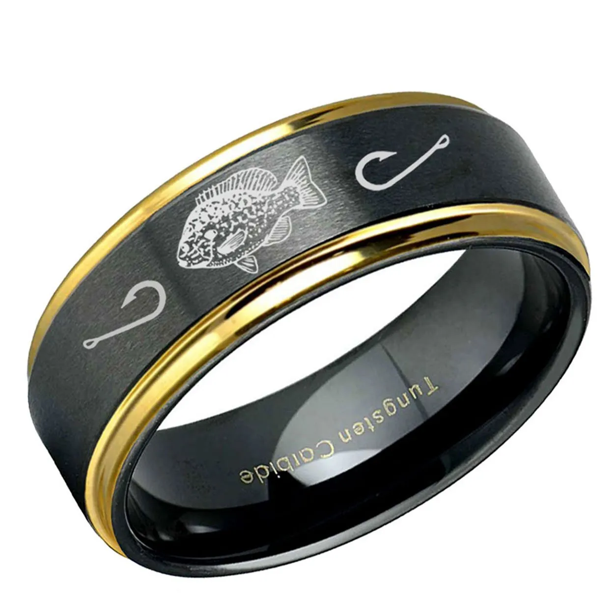 Redbreast Sunfish Step Edge Tungsten Ring 8mm Black Gold