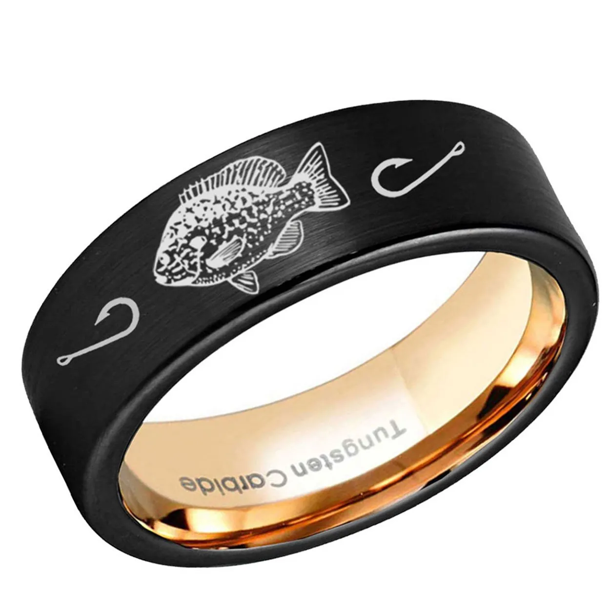 Redbreast Sunfish Pipe Cut Tungsten Ring 8mm Rose Gold Black