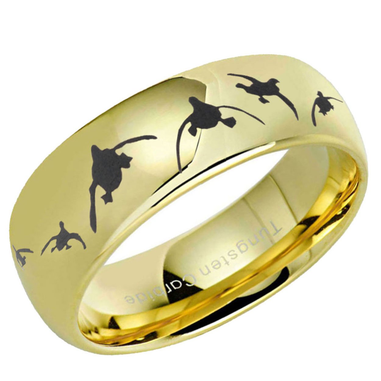 Duck Hunting Dome Tungsten Ring Glossy Gold 10mm