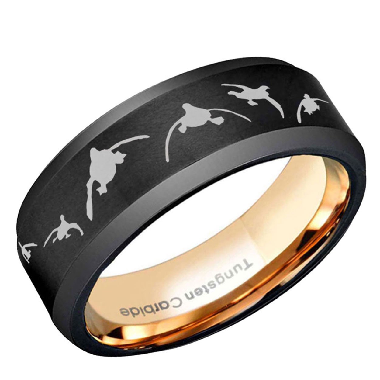Duck Hunting Beveled Edge Tungsten Ring Black Rose Gold 10mm