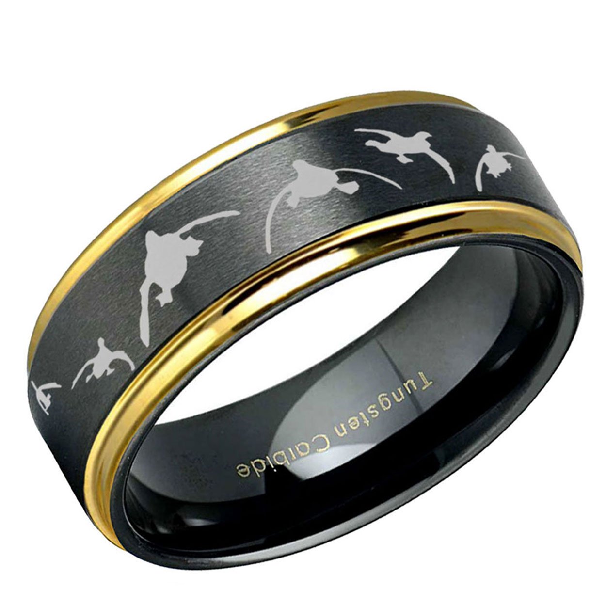 Duck Hunting Step Edge Tungsten Ring Black Gold 10mm
