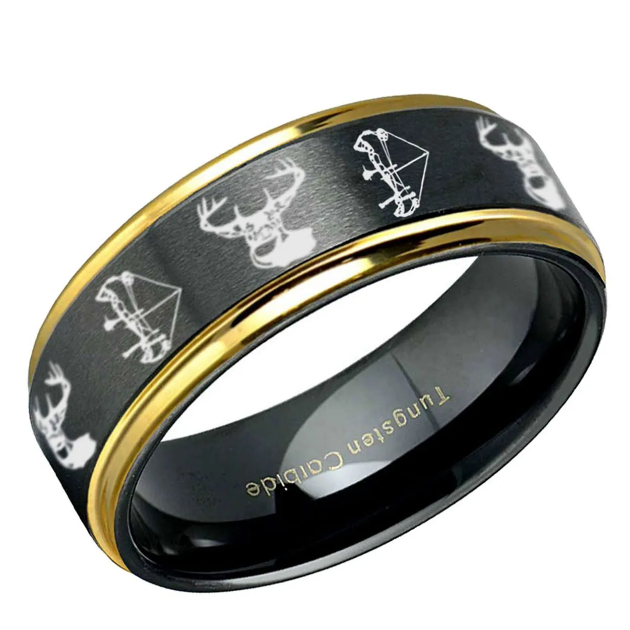 Elk Deer Bow Step Edge Tungsten Ring 8mm Black Gold