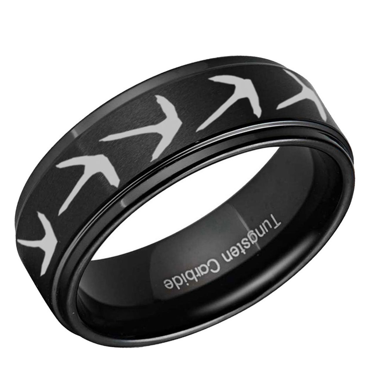 Turkey Track Step Edge Tungsten Ring Matte Black 10mm