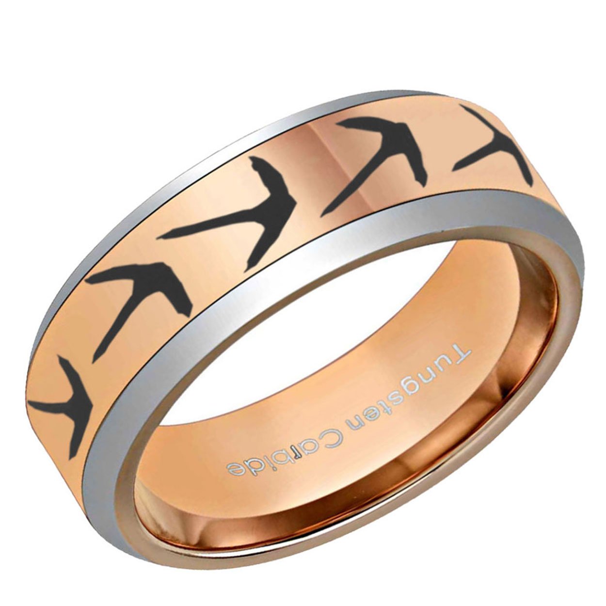 Turkey Track Beveled Edge Tungsten Ring Rose Gold 10mm