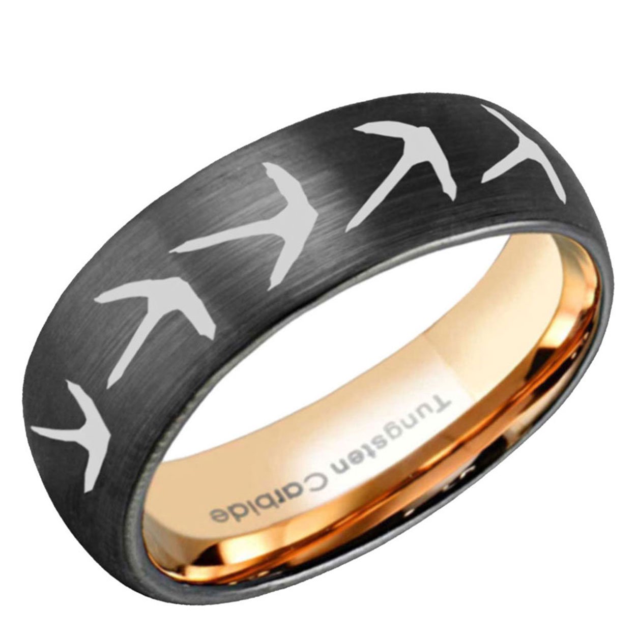 Turkey Track Dome Tungsten Ring Rose Gold Black 10mm