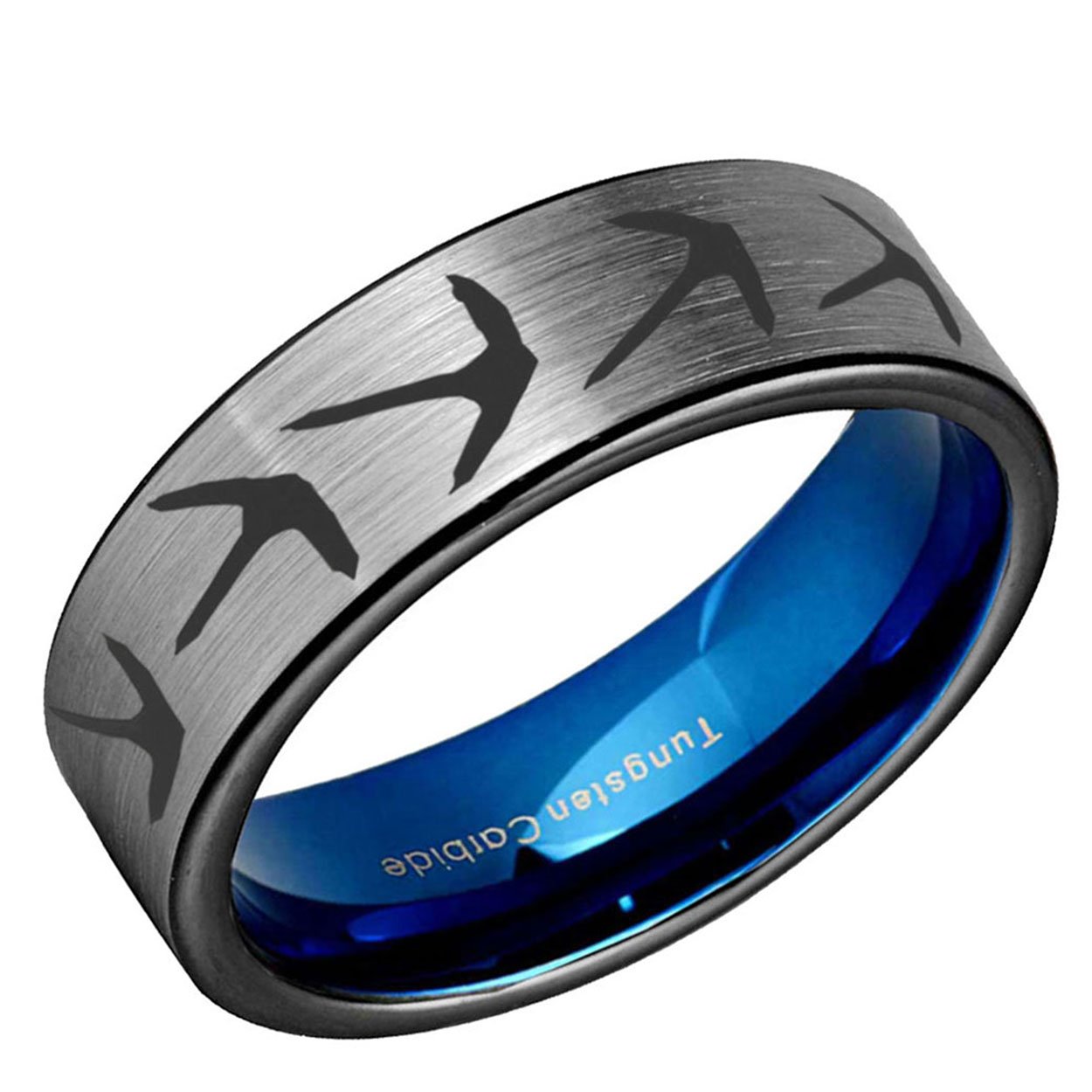 Turkey Track Pipe Cut Tungsten Ring Blue Gray 8mm