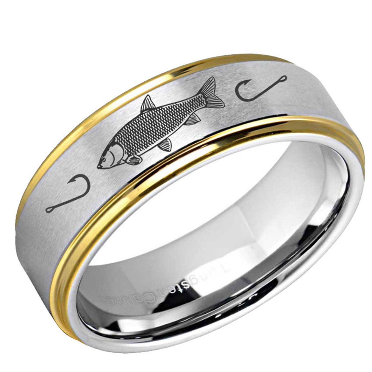 Grass Carp Step Edge Tungsten Ring 8mm Silver Gold