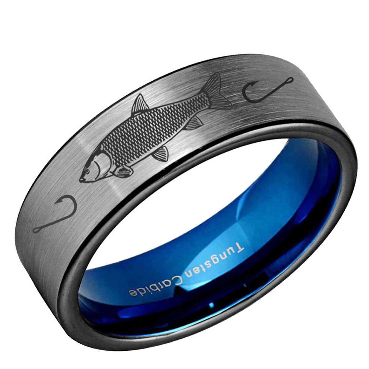 Grass Carp Pipe Cut Tungsten Ring 8mm Blue Gray