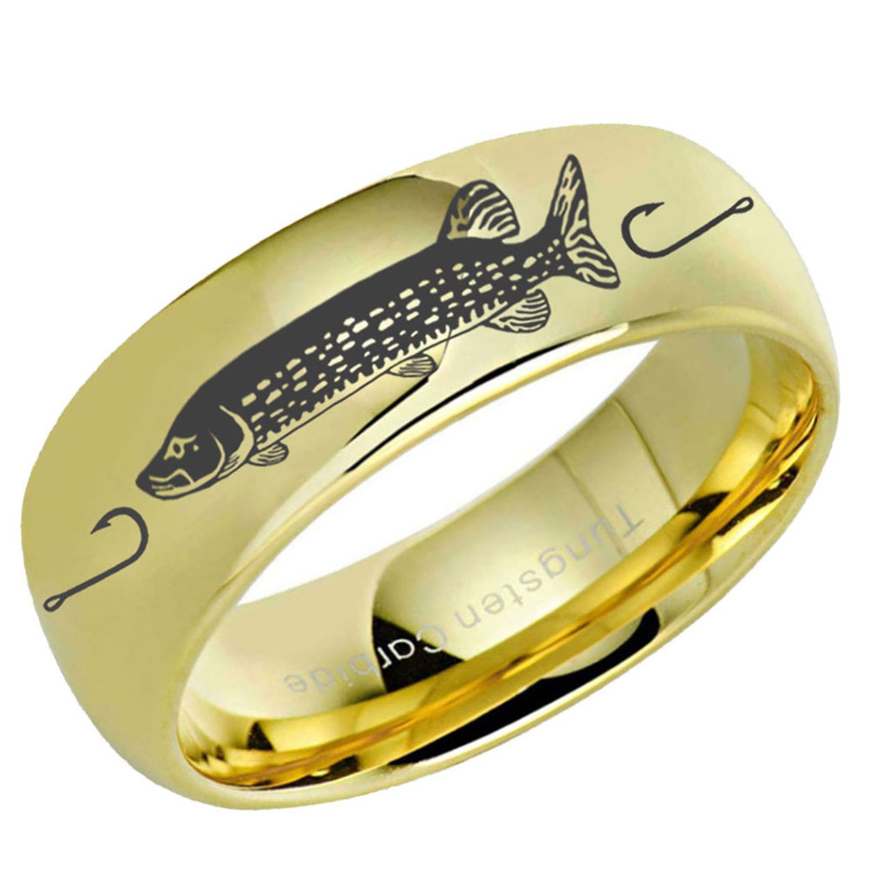 Northern Pike Dome Tungsten Ring 8mm Gold