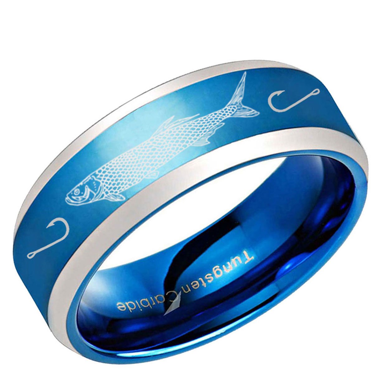 Tarpon Beveled Edge Tungsten Ring 8mm Blue