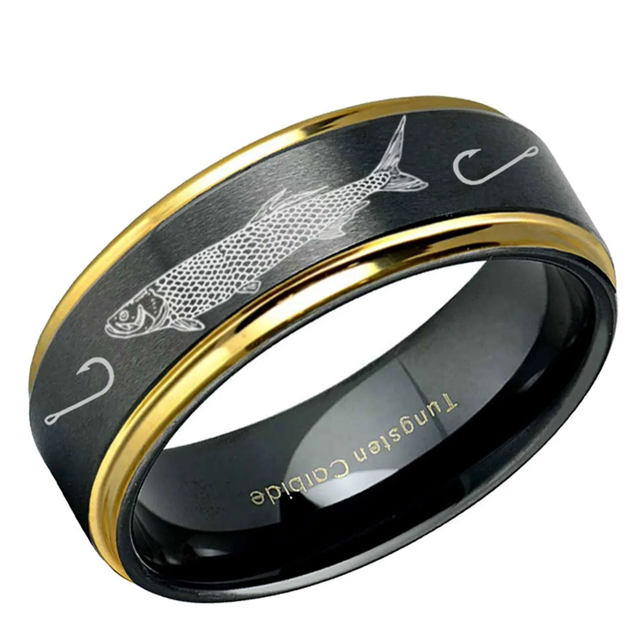 Tarpon Step Edge Tungsten Ring 8mm Black Gold