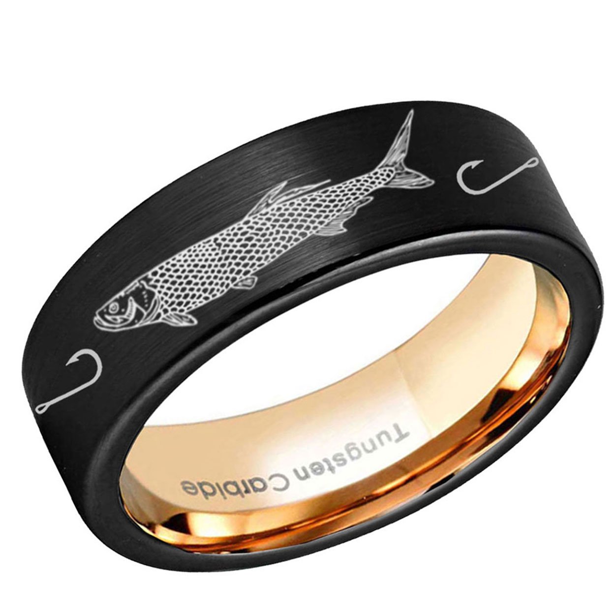 Tarpon Pipe Cut Tungsten Ring 8mm Rose Gold Black