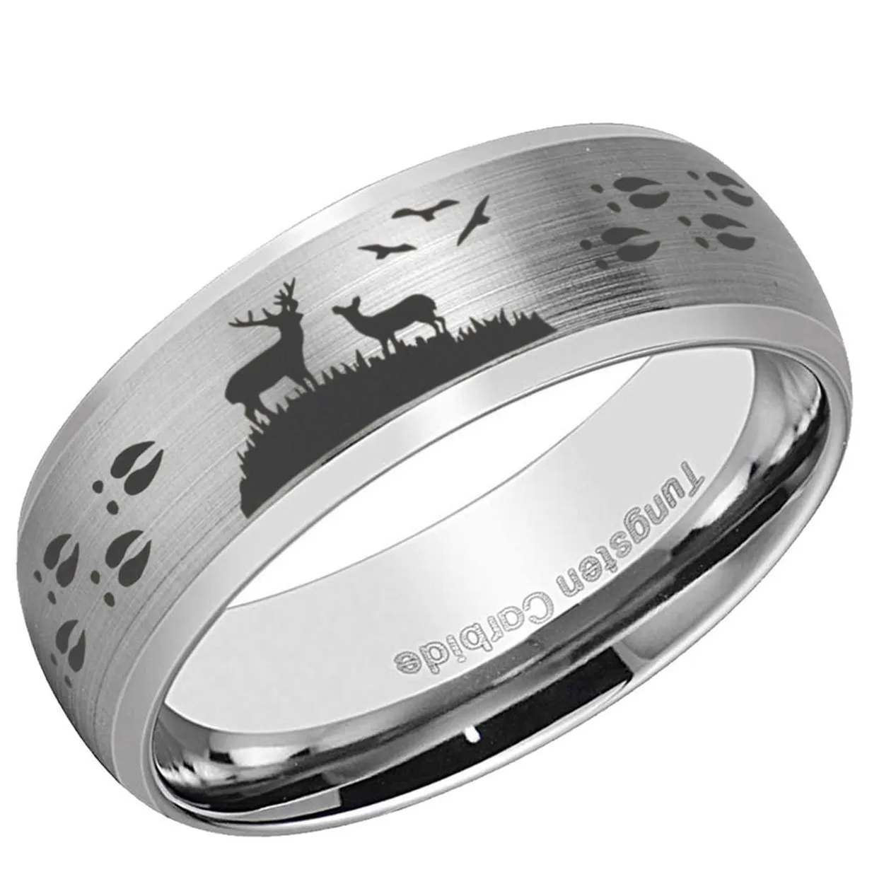 Deer Hunting Dome Tungsten Ring 8mm Matte Silver