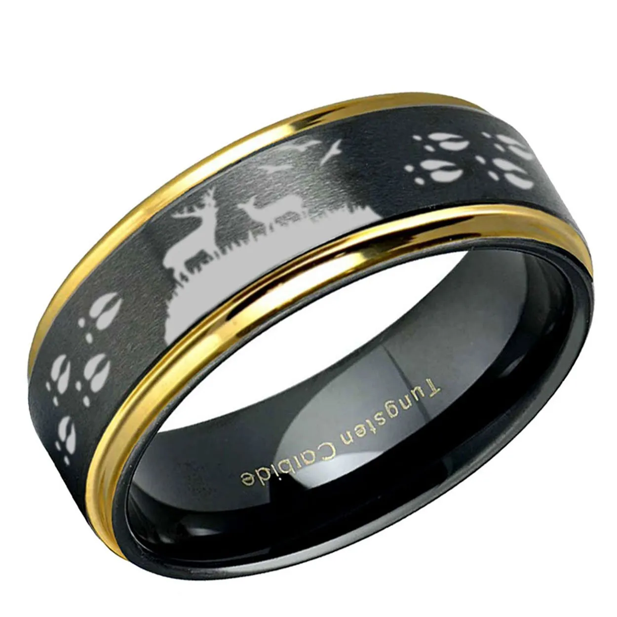 Deer Hunting Step Edge Tungsten Ring 8mm Black Gold