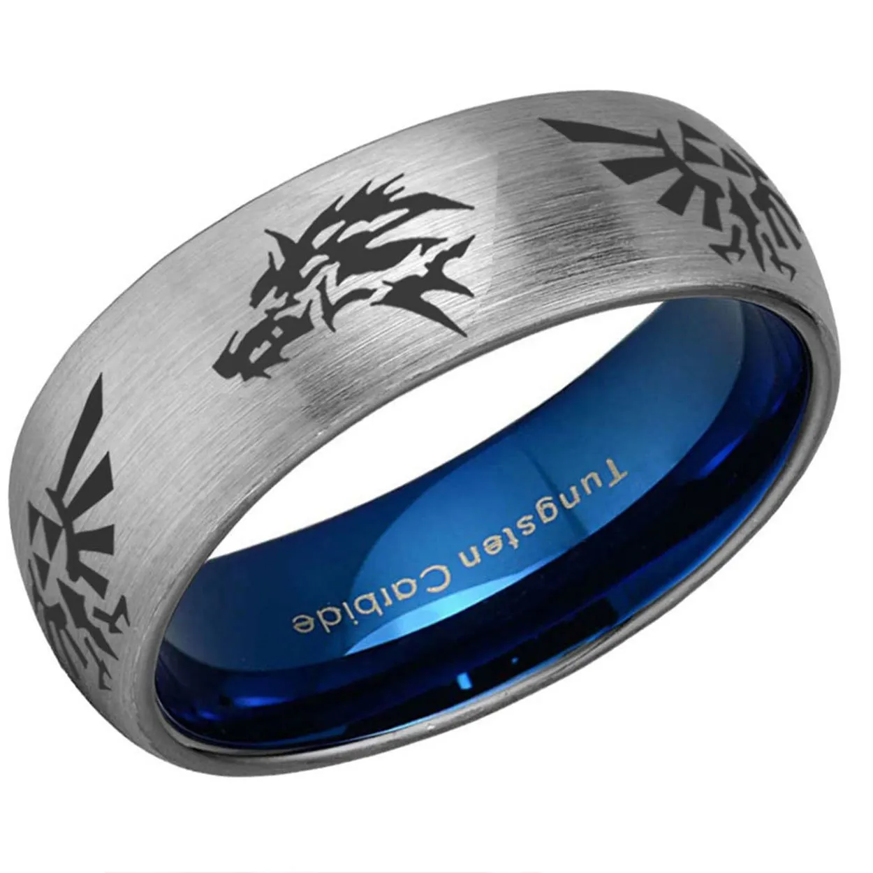Zelda Wolf Dome Tungsten Ring Blue Gray 8mm