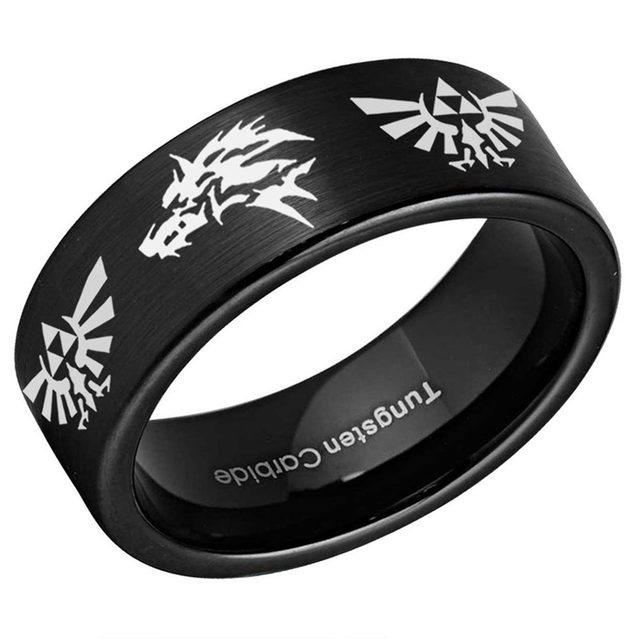Zelda Wolf Pipe Cut Tungsten Ring Brushed Black 8mm