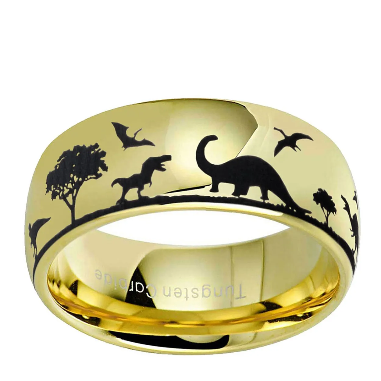 Dinosaur 8mm Dome Tungsten Ring Gold