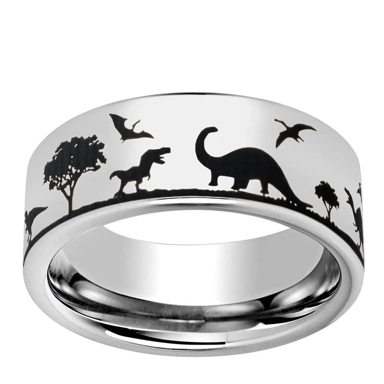 Dinosaur 8mm Pipe Cut Tungsten Ring Gray