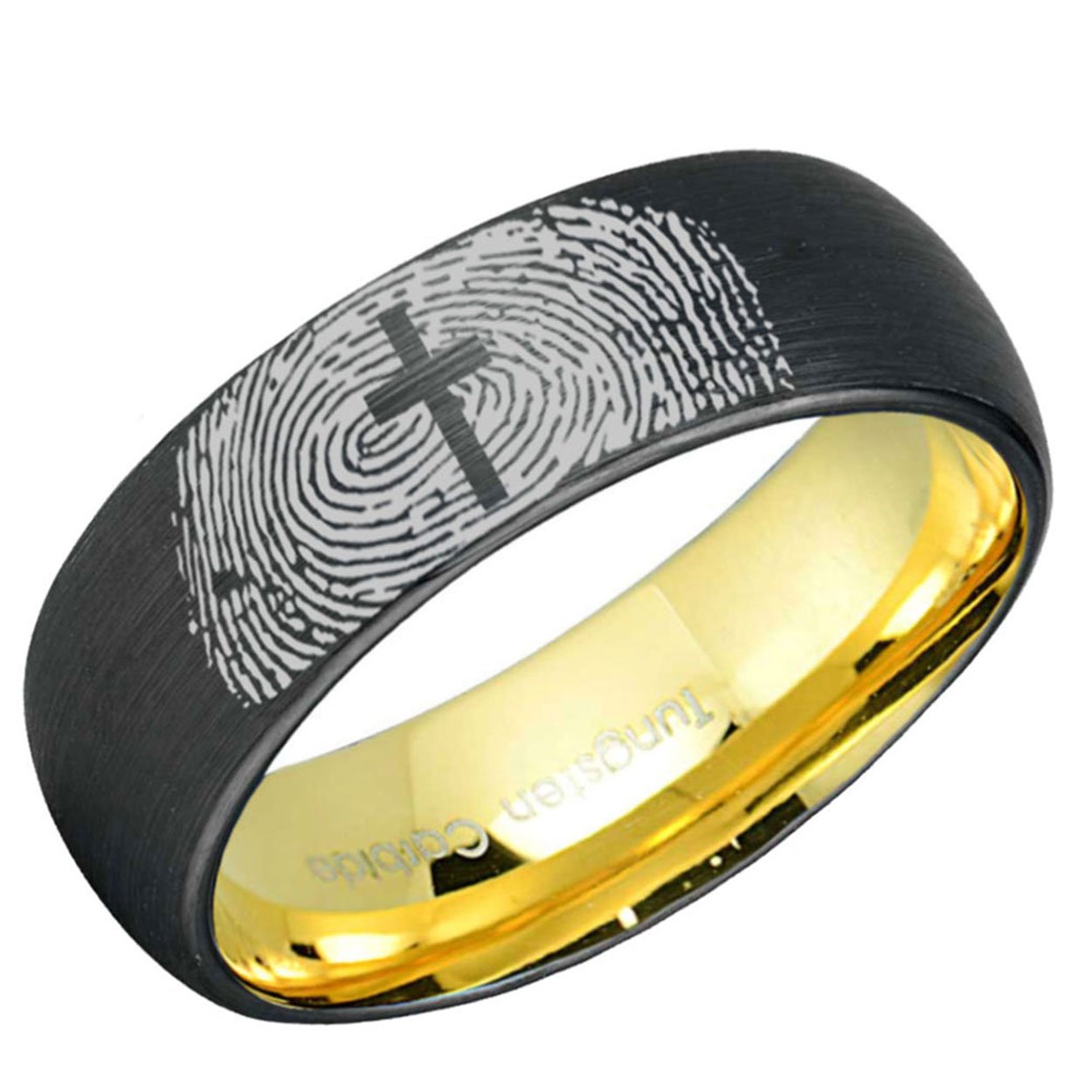 Cross Fingerprint 8mm Dome Tungsten Ring