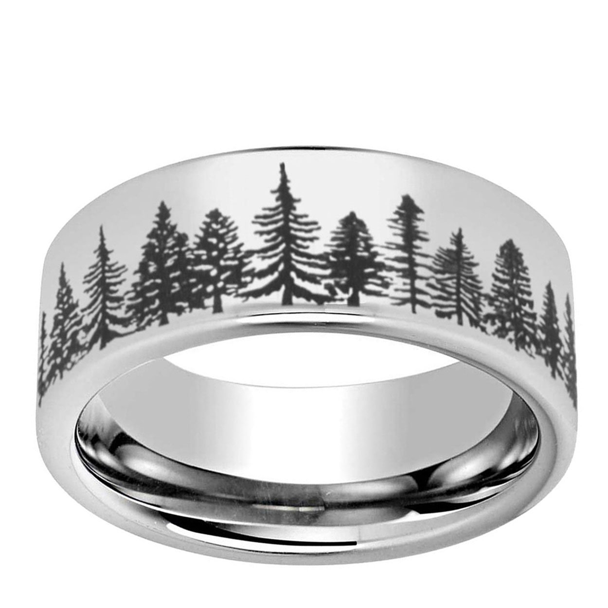Fir Forest 8mm Pipe Cut Tungsten Ring Gray