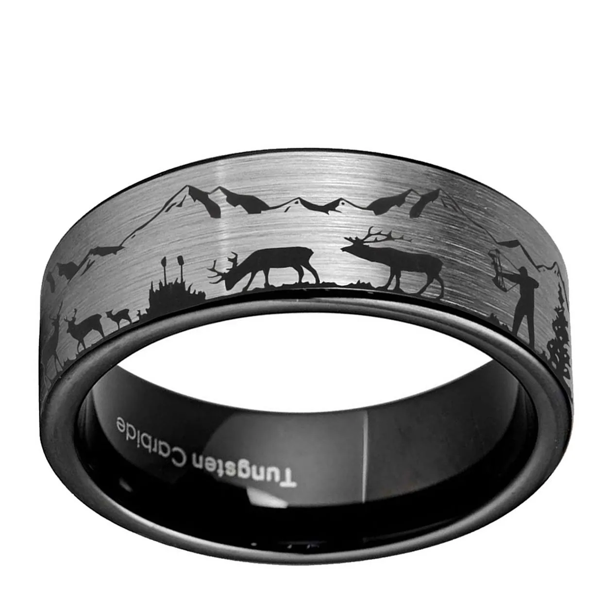 Bow Hunting Deer Antler 8mm Pipe Cut Tungsten Ring