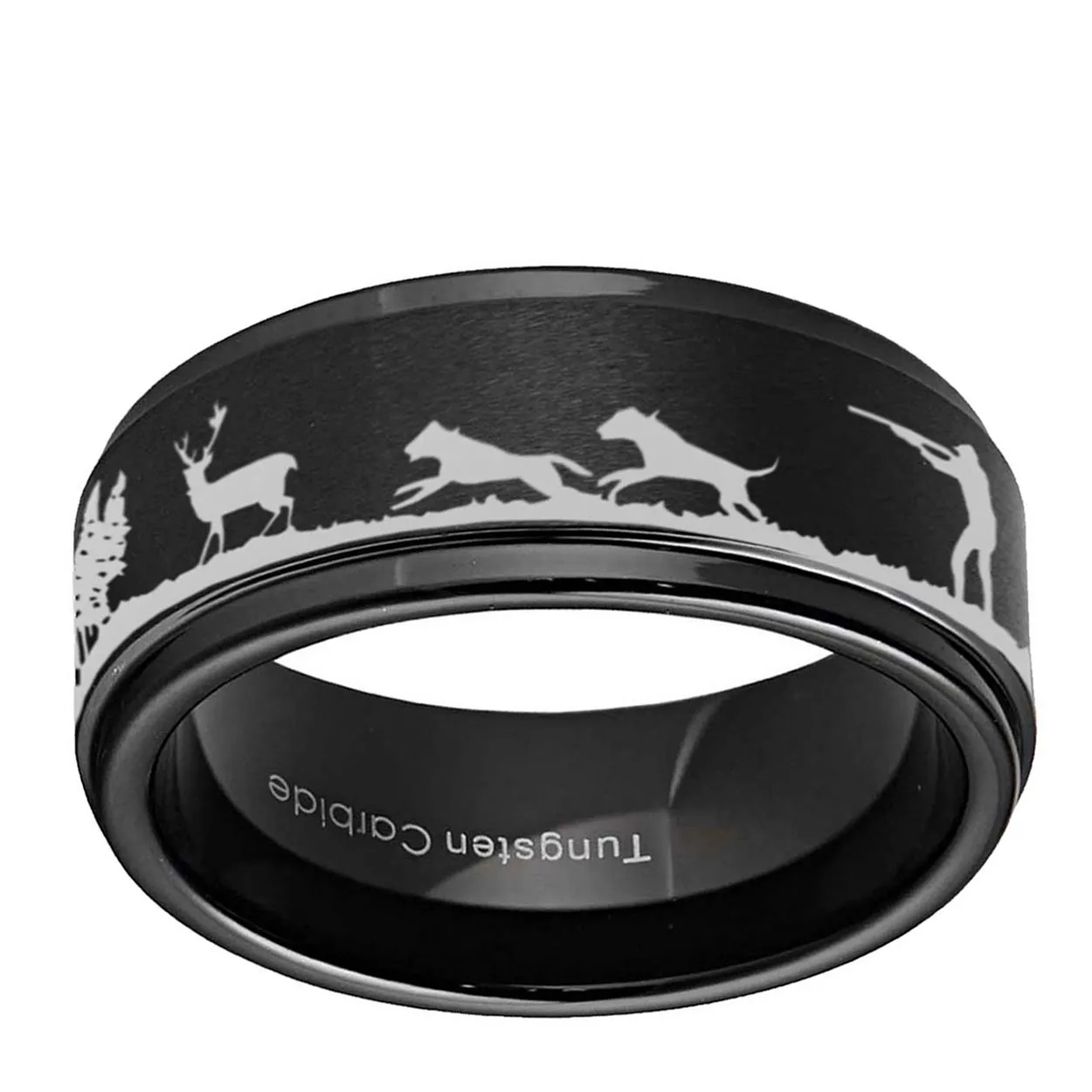 Deer Dog Hunting 8mm Step Edge Tungsten Ring Black