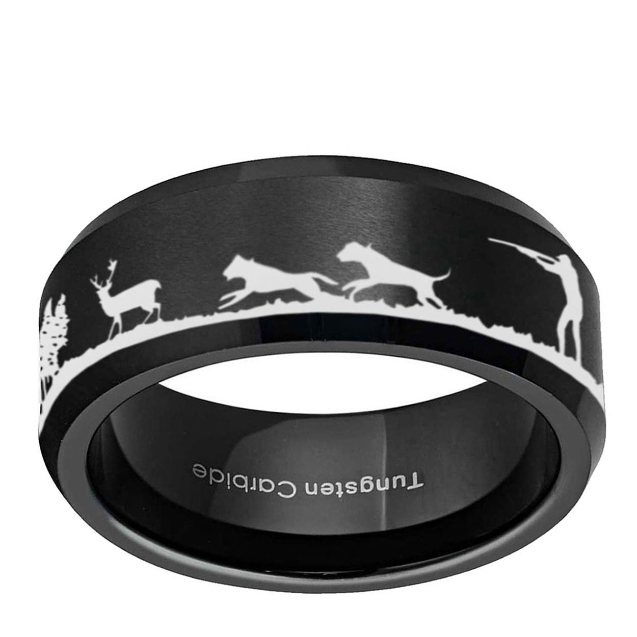 Deer Dog Hunting 8mm Beveled Edge Tungsten Ring
