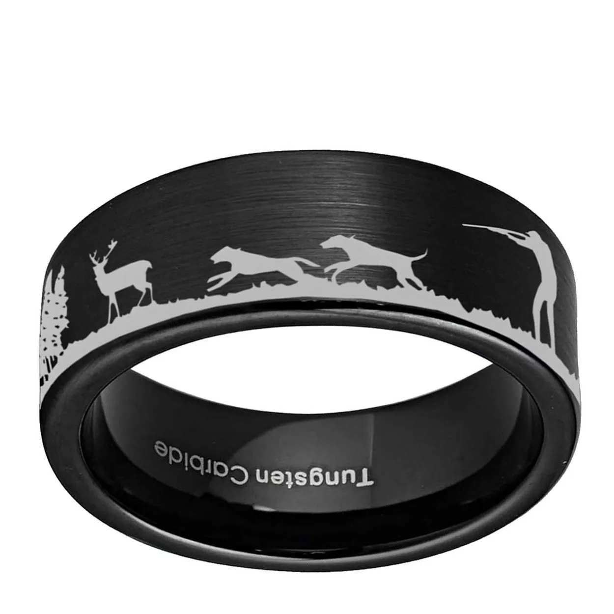 Deer Dog Hunting 8mm Pipe Cut Tungsten Ring Black