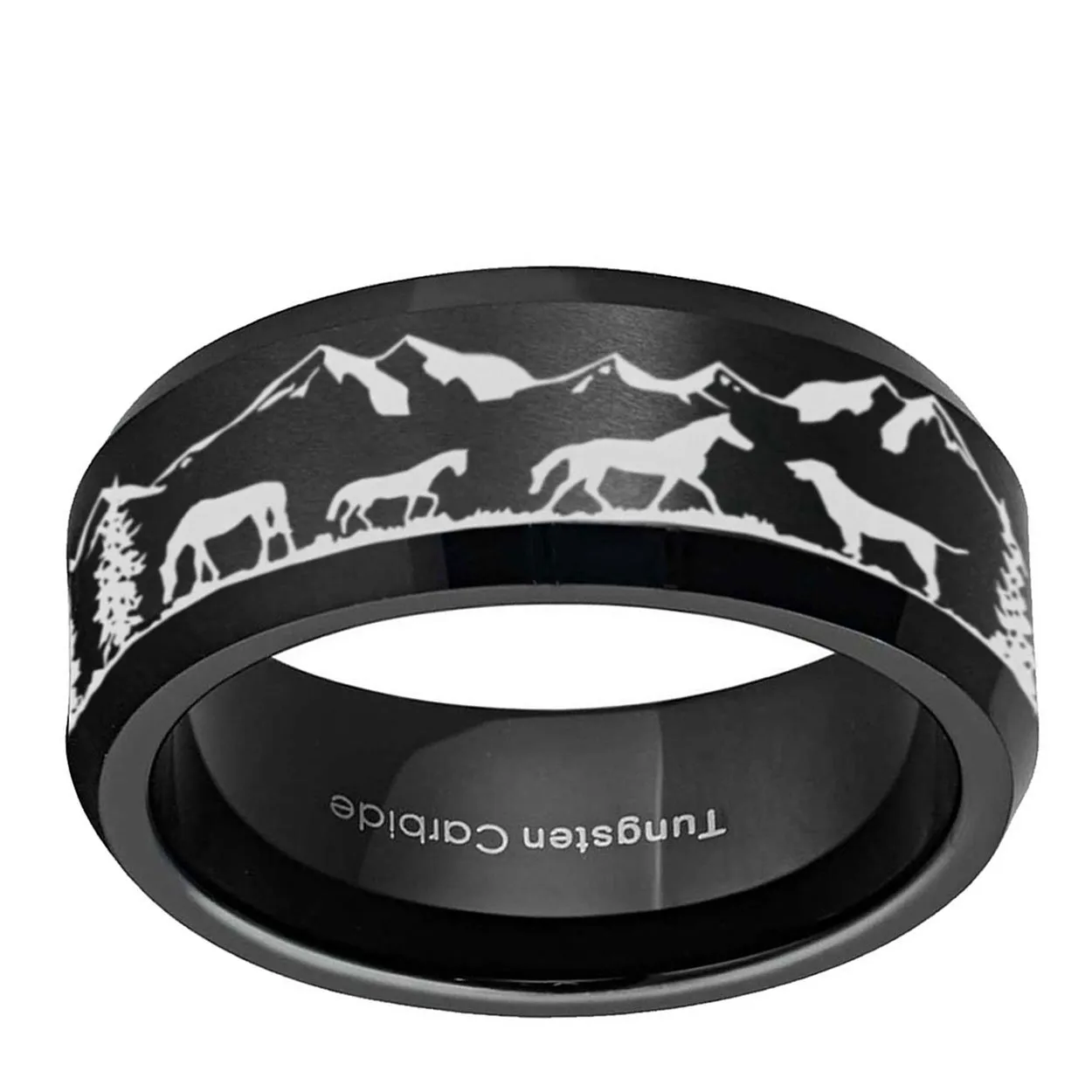 Horse Dog Hunting 8mm Beveled Edge Tungsten Ring