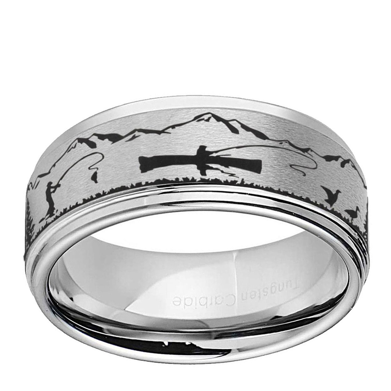 Fly Fishing 8mm Step Edge Tungsten Ring Gray