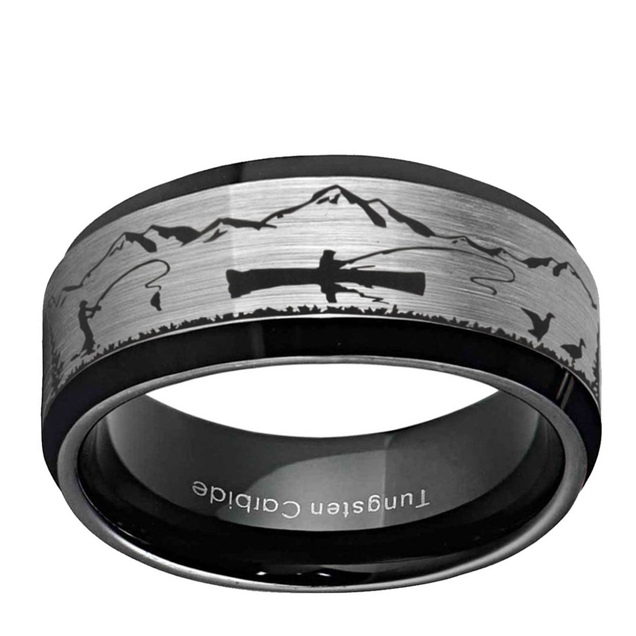 Fly Fishing 8mm Beveled Edge Tungsten Ring Gray Black