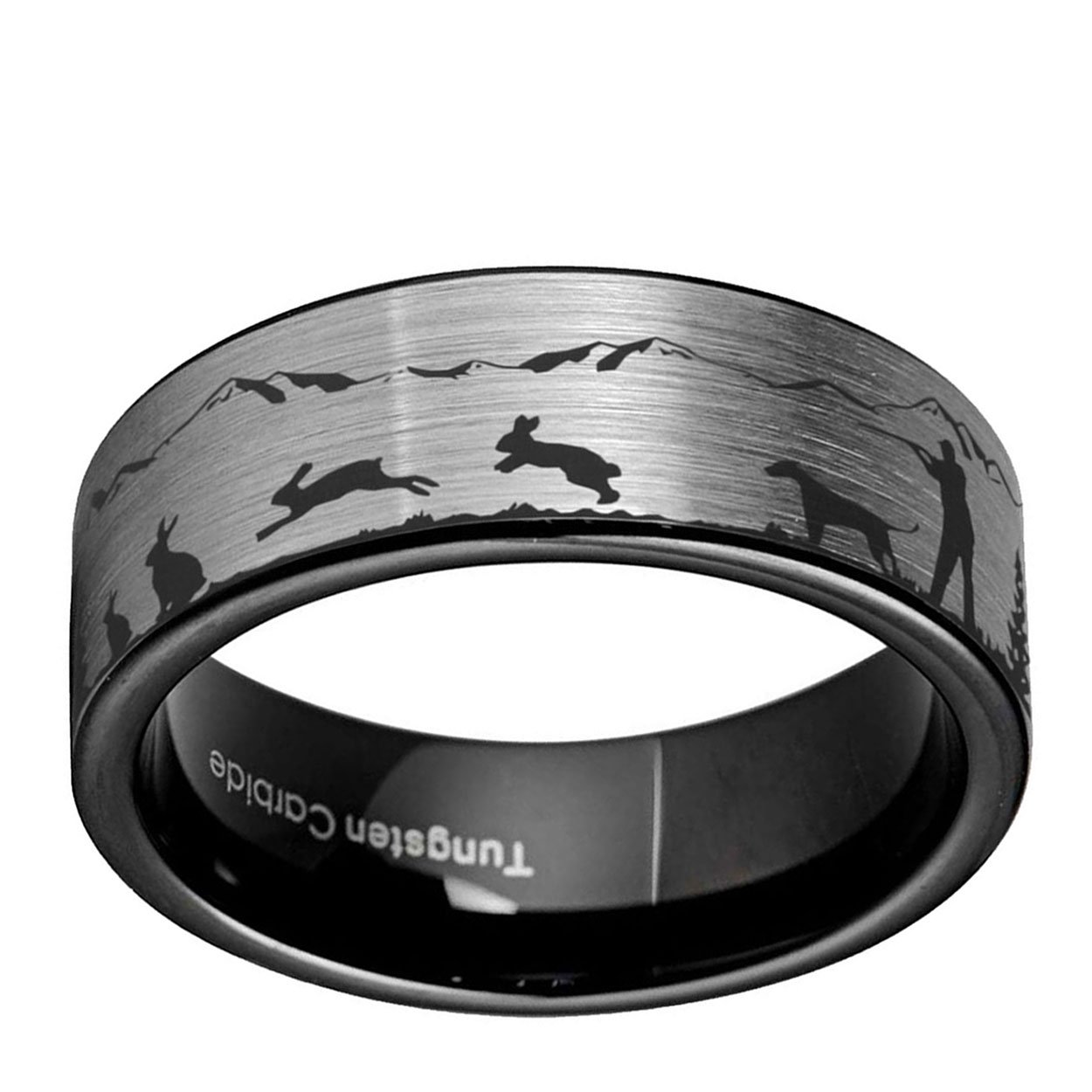 Rabbit Dog Hunting 8mm Pipe Cut Tungsten Ring