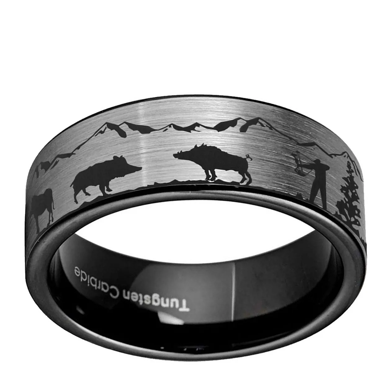 Wild Boar Hunting 8mm Pipe Cut Tungsten Ring