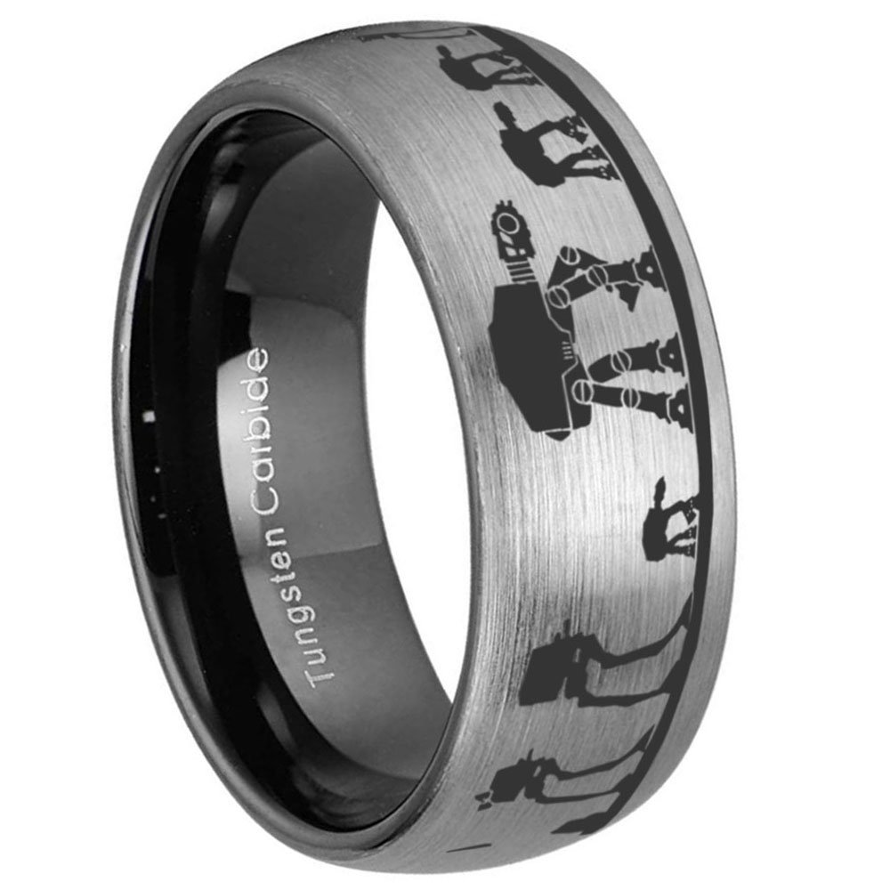 Star Wars Hoth Battle Dome Gray / Black Tungsten Carbide Ring