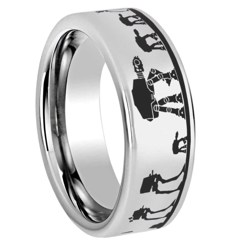 Star Wars Hoth Battle Pipe Cut Gray Tungsten Carbide Ring