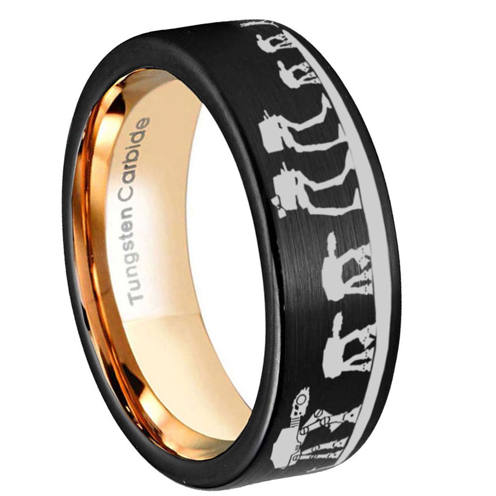 Star Wars Hoth Battle Pipe Cut Black / Rose Gold Tungsten Carbide Ring