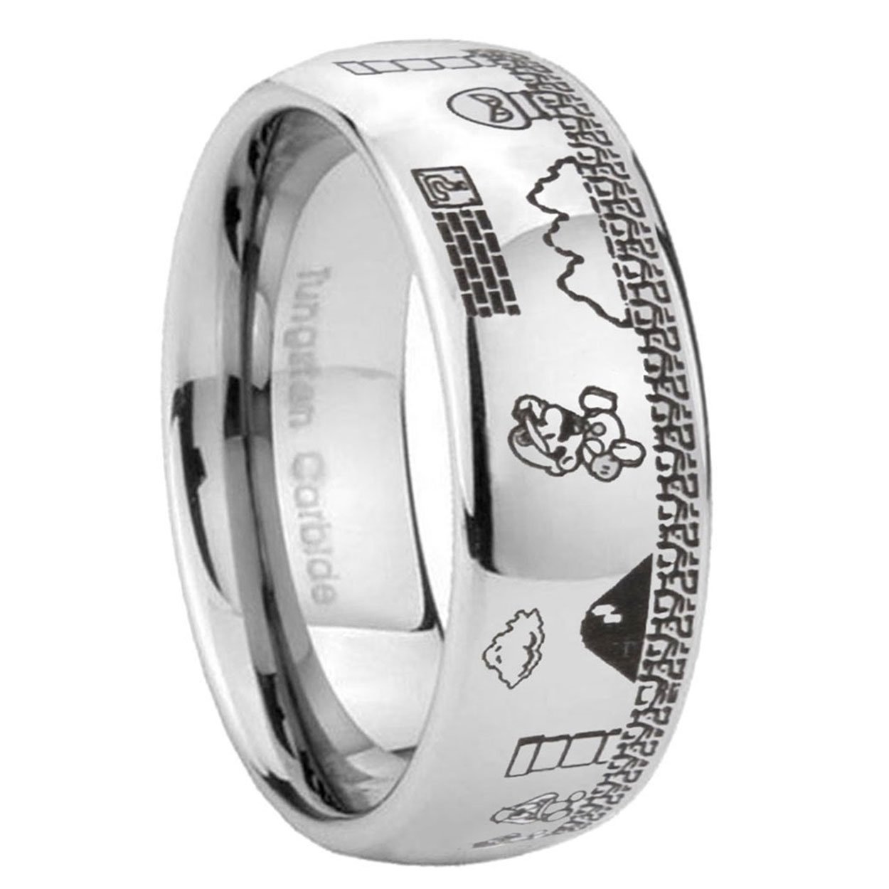 Super Mario Bro Dome Engraved Ring Tungsten