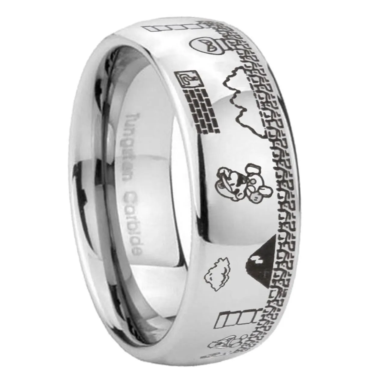 Super Mario Bro Dome Engraved Ring Tungsten