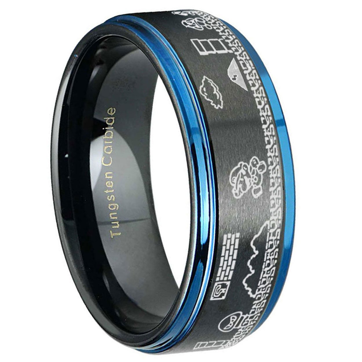Super Mario Bro Step Edge Engraved Ring Tungsten
