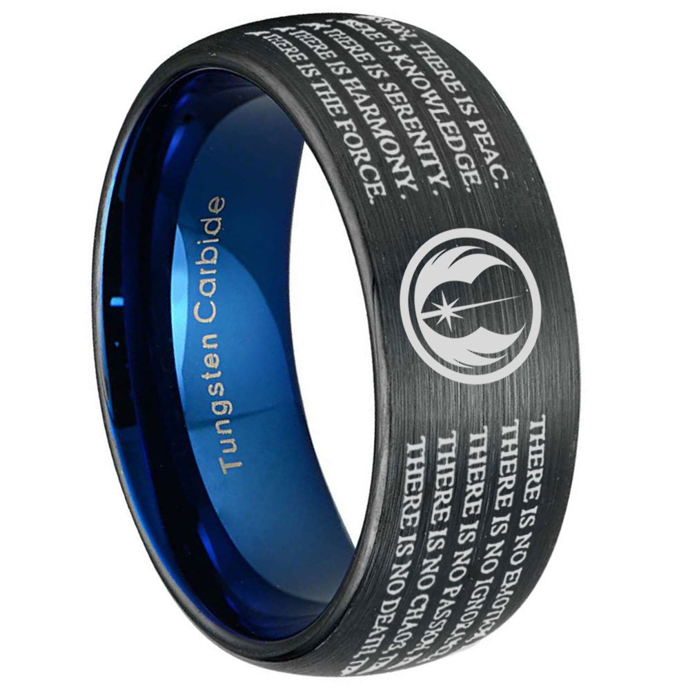 Star Wars Jedi Code Dome Black and Blue Tungsten Ring