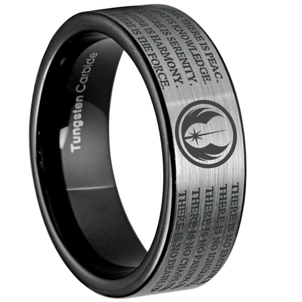Star Wars Jedi Code Pipe Cut Gray and Black Tungsten Ring