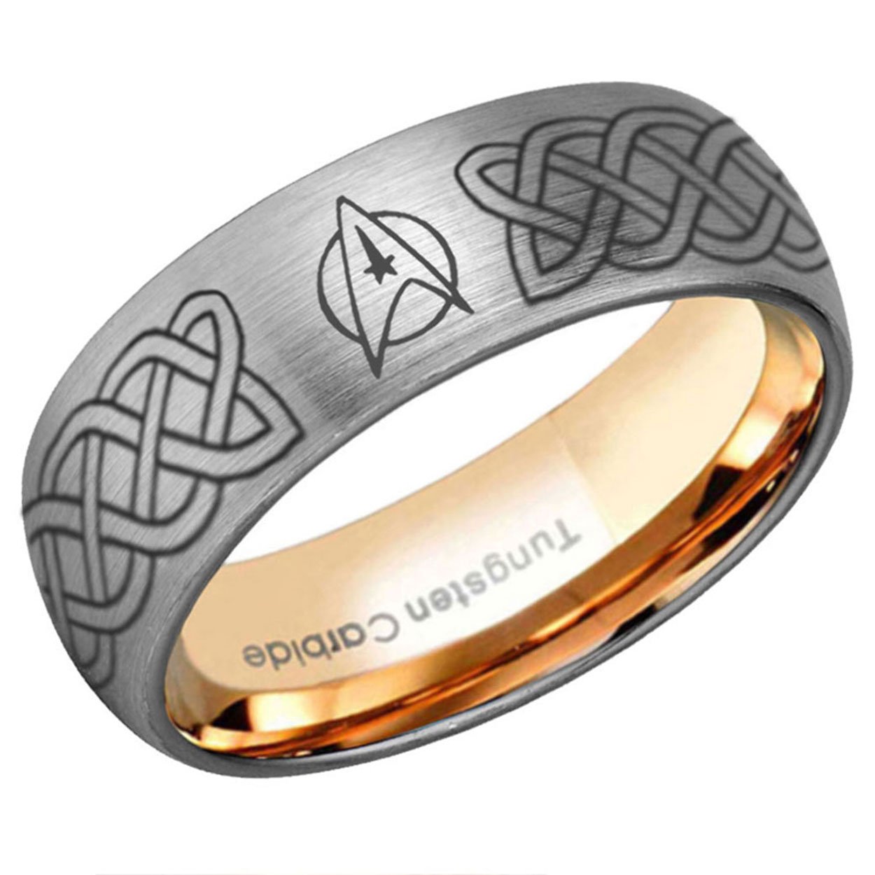 Celtic Star Trek Dome Tungsten Ring 8mm Gray Rose Gold