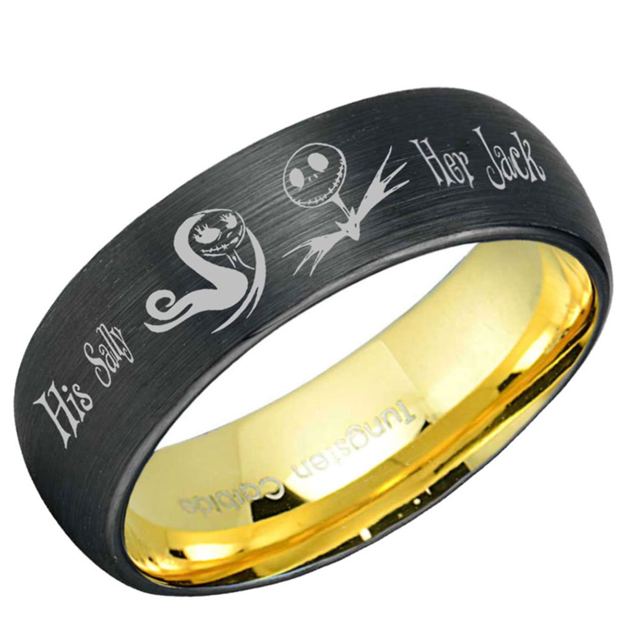 Jack and Sally Dome Tungsten Ring Black Gold 8mm