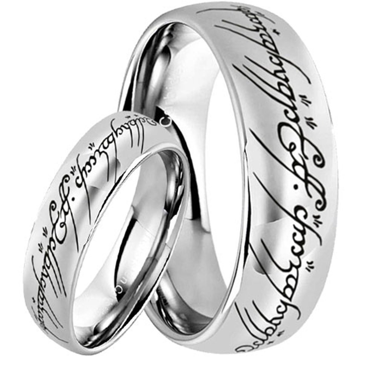 Lord of the Rings Dome Silver Tungsten His and Hers Matching Ring Set
