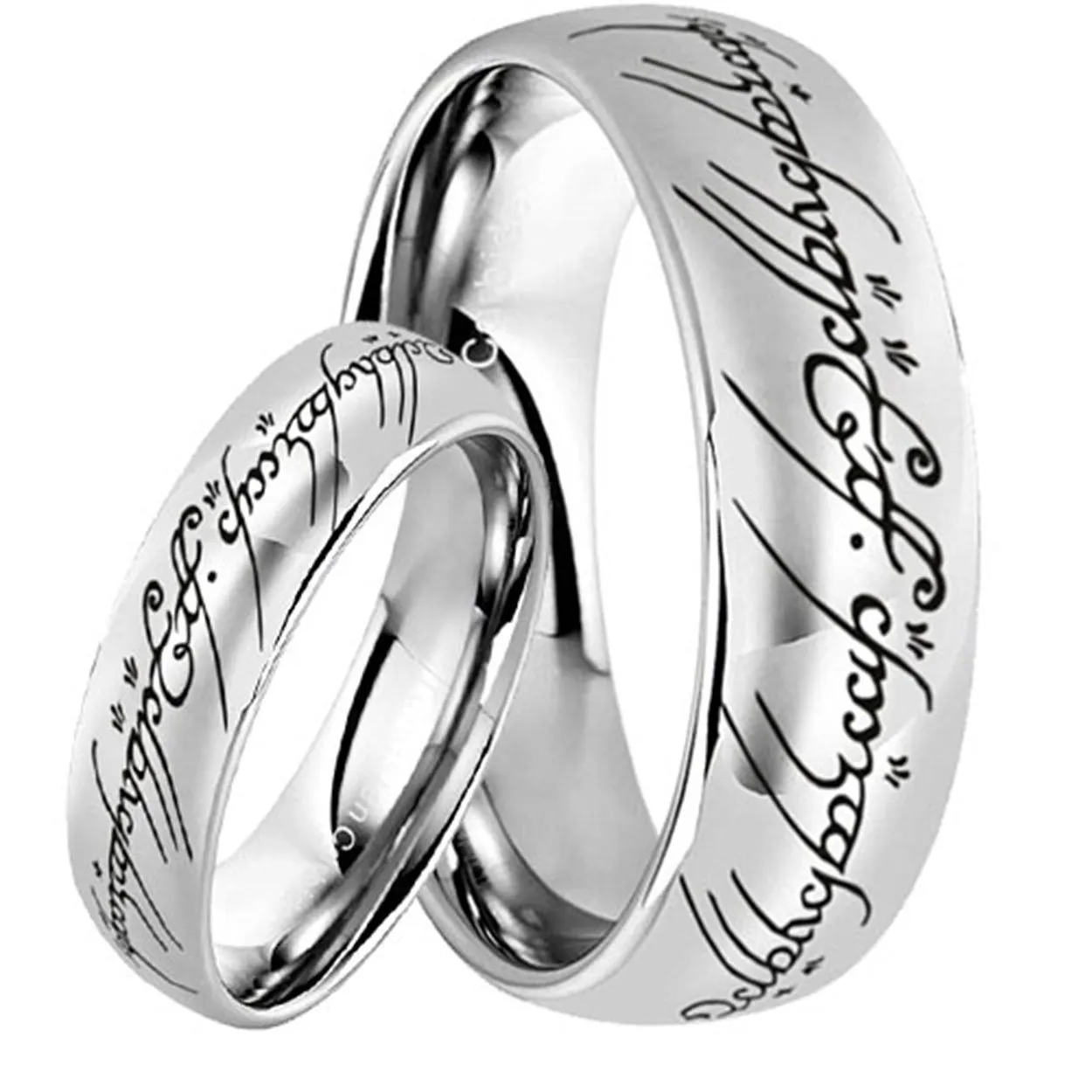Lord of the Rings Dome Silver Tungsten His and Hers Matching Ring Set