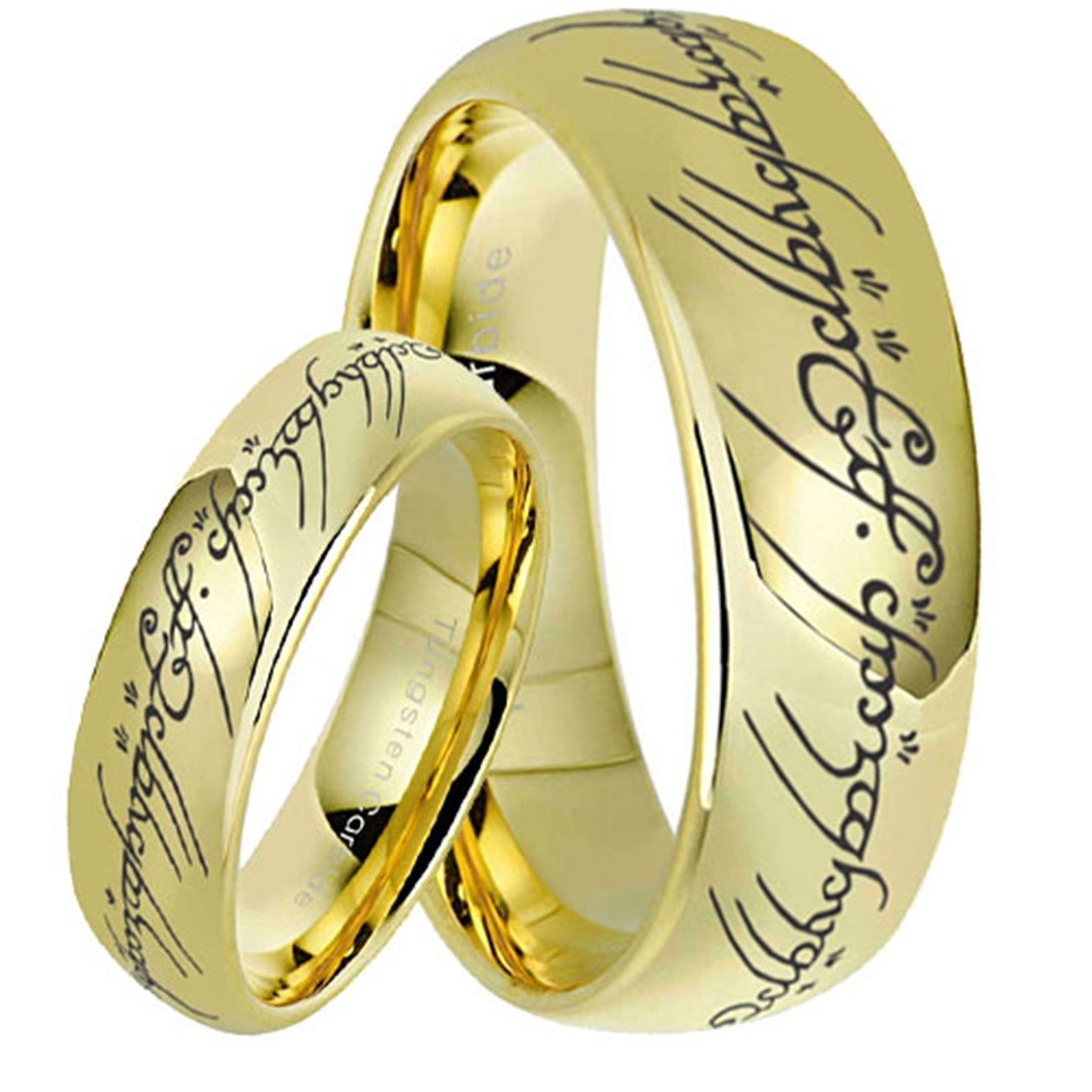 Lord of the Rings Dome Gold Tungsten His and Hers Matching Ring Set